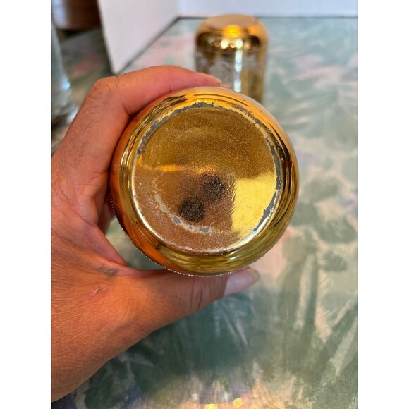 Mid Century Gold Stripes with 2 Etched Leaves and Grapes and 1 Floral - Picture 6 of 7